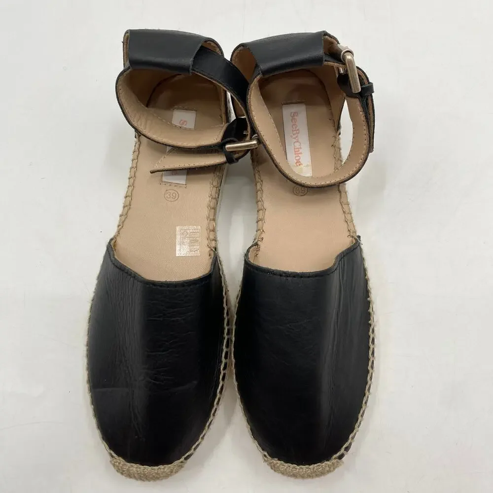 See by Chloé 39 Glyn platform espadrille sandals black